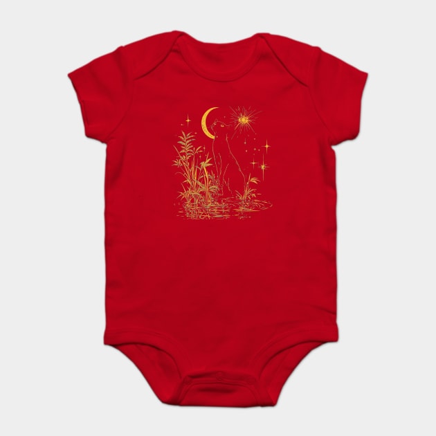 Neo Folk Cat - Full Moon at Night Baby Bodysuit by TuncGK